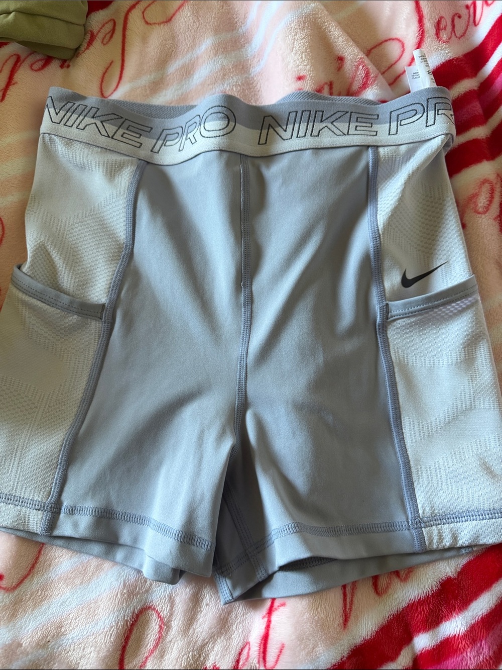 Nike Light Gray Pro Compression Shorts With Side Pockets
